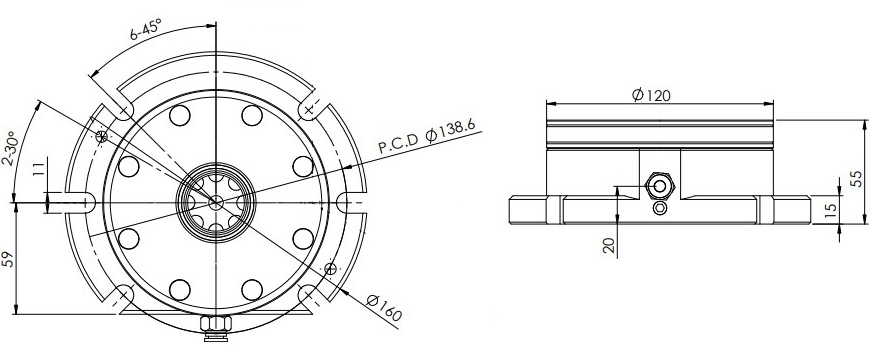 INNGRIT Spanntopf mit Flansch 120 mm, pneumatisch, ohne Indexierbohrung für präzise Spanntechnik und industrielle Anwendungen