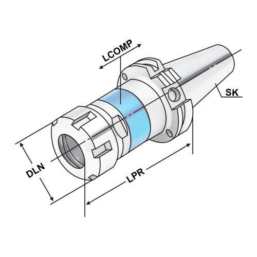 Gewindeschneidfutter für Synchronisation SK40 - M3-M27 (ER32) - 95 DIN 69871 AD/B