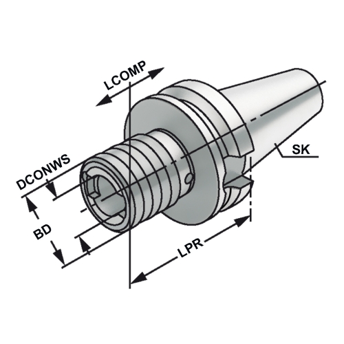 Gewindeschneidfutter BT 40 - M5-M22 - Gr.2 mit Längenausgleich auf Druck und Zug