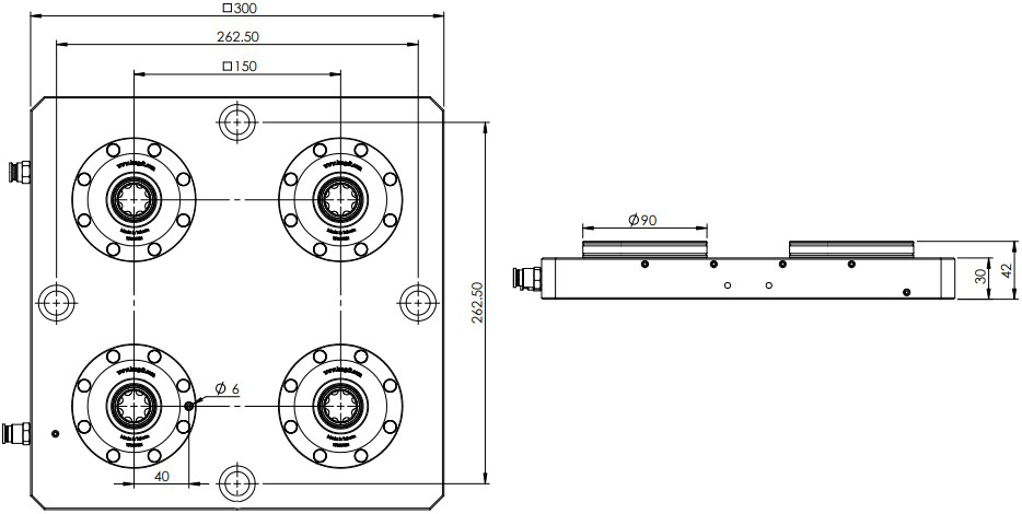 INNGRIT 4-fach Basisplatte Spanntopf Ø 90 mm, pneumatisch