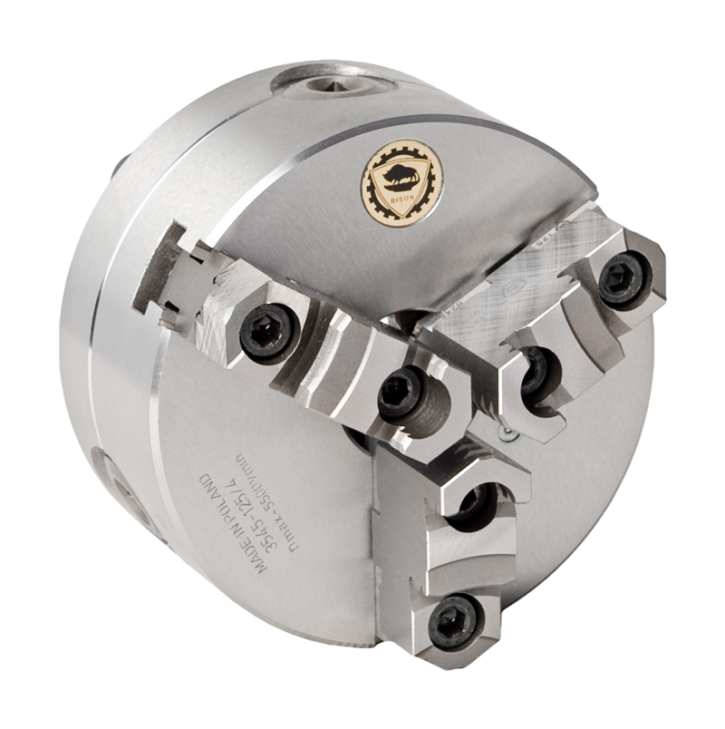Bison 3-Backen-Drehfutter, ø 125 mm, KK4, Camlock, DIN55029, Stahl, Grund- und Aufsatzbacken