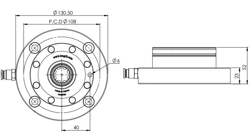 INNGRIT Spanntopf mit Flansch Ø 90 mm, pneumatisch, mit Indexierbohrung