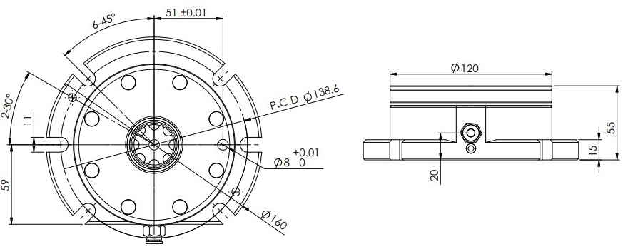 INNGRIT Spanntopf mit Flansch Ø 120 mm, pneumatisch, mit Indexierbohrung