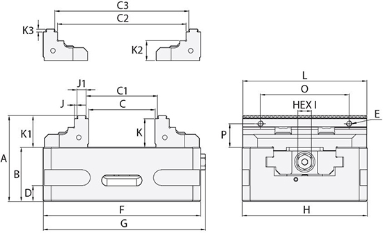 technische Zeichnung ASC 5-Achs-Schraubstock
