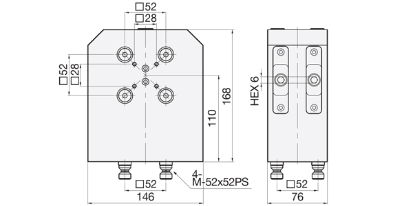 technische Zeichnung Doppelaufnahmekörper 52x52