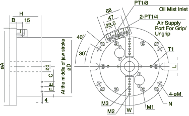 technische Zeichnung Spannstock MTK-T 2-Backen Chandox